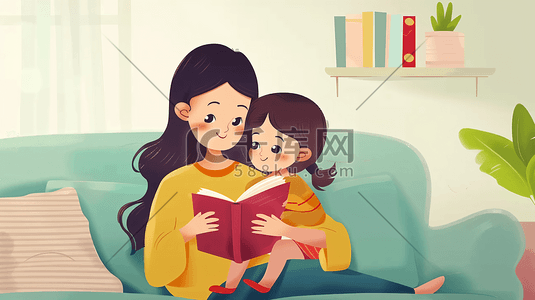 8插画图片_陪孩子看童话书的母亲8