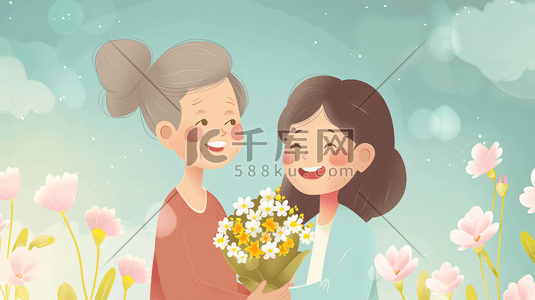 鲜花送插画图片_母亲节送妈妈鲜花的女儿21