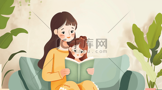 母亲节宣传单插画图片_陪孩子看童话书的母亲13