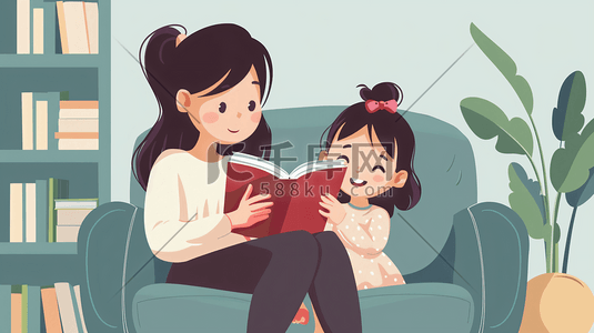 柚柚育儿插画图片_陪孩子看童话书的母亲12