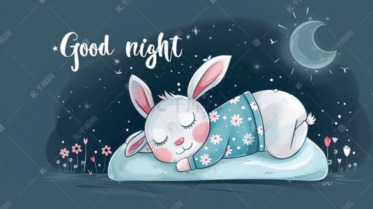 宝宝晚安插画图片_夜晚安睡的小兔子插画2