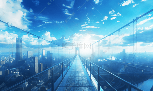 科技感蓝插画图片_通往地球的城市桥梁