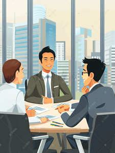 个人介绍1页插画图片_亚洲人商务团队在会议室开会