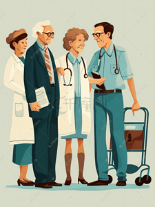 明细登记插画图片_医生和护士为老人检查身体护士登记病情