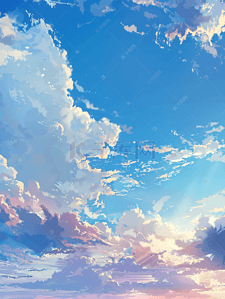 蔚蓝的天空插画图片_清晨的蓝天白云