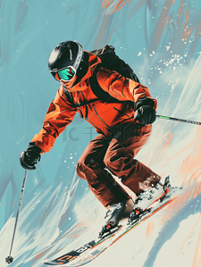 奥尔良烤肉拌饭插画图片_女子空中滑雪