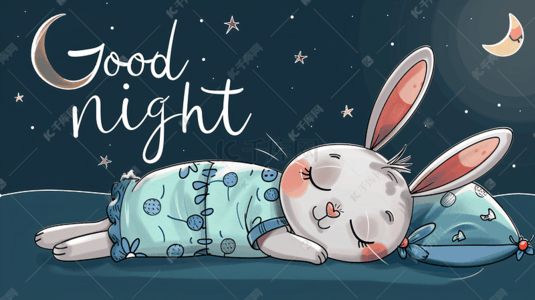 夜晚安睡的小兔子插画1