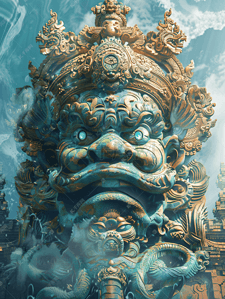 印尼五分彩插画图片_巴厘岛海神庙