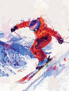 奥尔良口味插画图片_女子空中滑雪