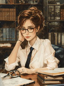 商务女士插画图片_商务女士办公室加班