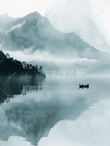 云南景区插画图片_云南泸沽湖沉静的一幅水墨画