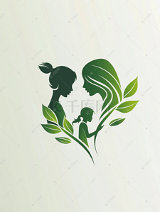 绿色公益背景插画图片_手拿环保可回收标志母女