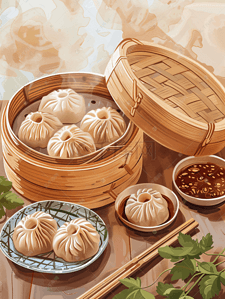 茶点插画图片_蒸饺食物