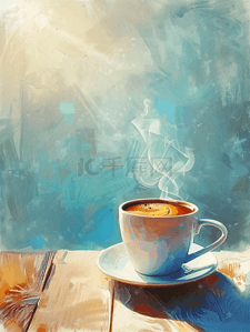 咖啡杯3d插画图片_早安咖啡杯文艺配图