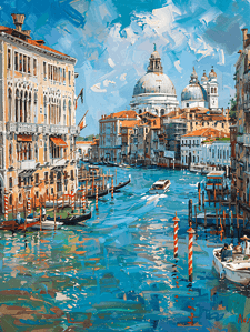 欧洲城市建筑插画图片_威尼斯大运河