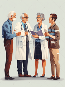明细登记插画图片_医生和护士为老人检查身体护士登记病情