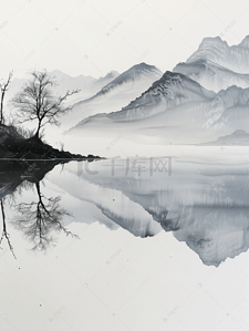 云南旅游飞机插画图片_云南泸沽湖沉静的一幅水墨画
