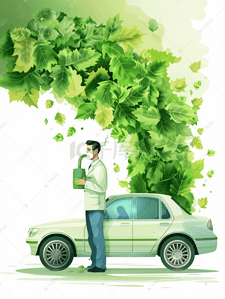 绿色环保节能能源插画图片_环保小汽车呼吸内科