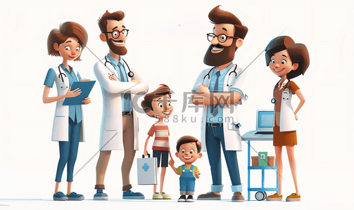 父亲节字体插画图片_儿科医生和患者家庭