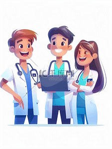 医疗实验室插画图片_医疗保健 医疗技术微笑的医生与笔记本电脑医院