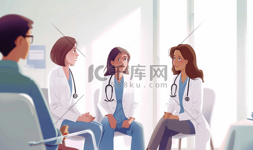 主图多图展示插画图片_女孩卫生保健和医疗治疗女医生给患者交谈