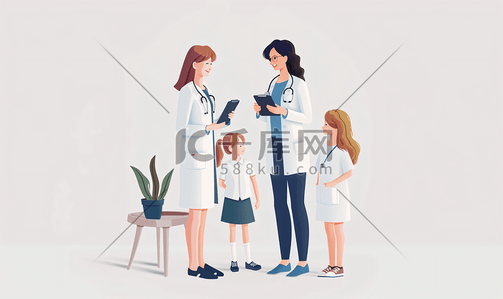 新员工沟通插画图片_与医生沟通的母女