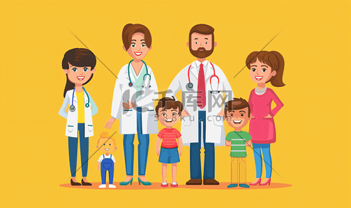 儿科医生和患者家庭
