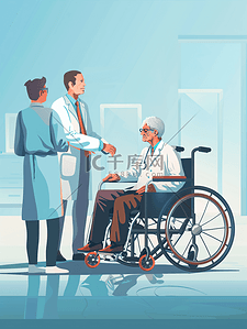 传染病护理插画图片_医生照顾轮椅病人
