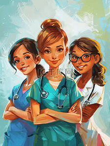 女孩女人插画图片_医生责任保健医护工作者和女孩