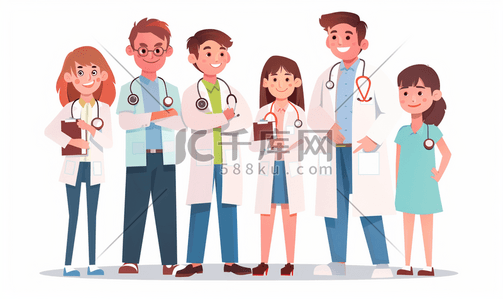专业徽章插画图片_技能责任全科医生女医生和患者家庭