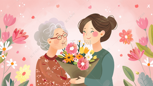 母亲节送礼物插画图片_母亲节送妈妈鲜花的女儿13
