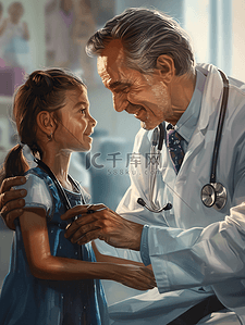 调查研究的插画图片_医院医生给小女孩看病