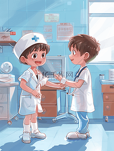 医疗保健医学插画图片_护士医院男孩玩