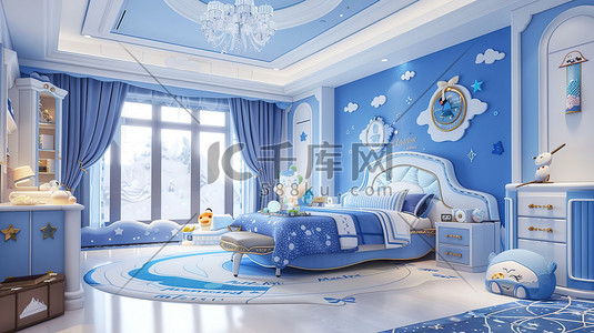 蓝色卡通儿童的房间素材