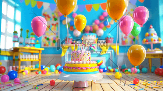 坚果蛋糕插画图片_唯美缤纷梦幻惊喜生日蛋糕气球的插画