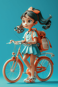 可爱的夏天背景插画图片_自行车女孩3d插画海报