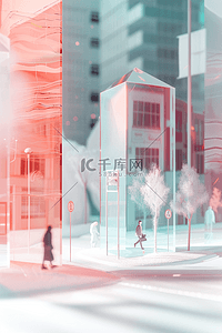 冰球雕塑插画图片_城市微距街道立体插画海报