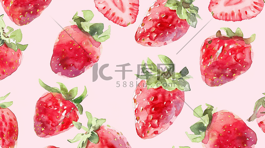 水果草莓插画图片_粉色场景唯美水果草莓的插画