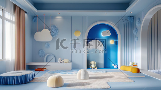 蓝色宝模板插画图片_蓝色卡通儿童的房间图片