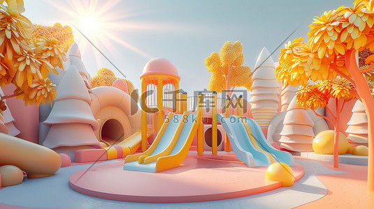 可爱的儿童游乐场3D环境矢量插画