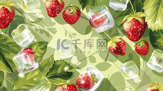 夏季场景水果水彩桌面上插画