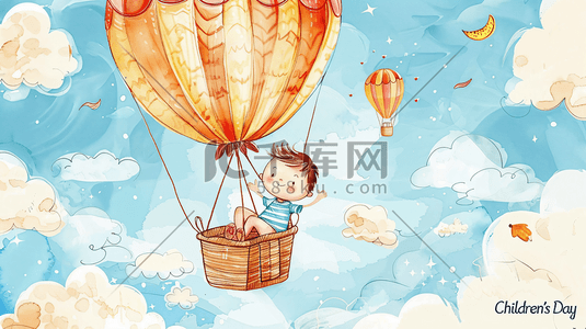 儿童节小男孩热气球卡通插画10