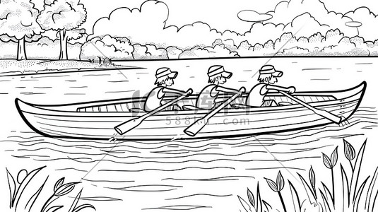 划船扒龙舟儿童涂色书插画设计