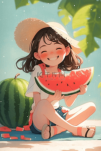 女孩夏日西瓜手绘插画海报