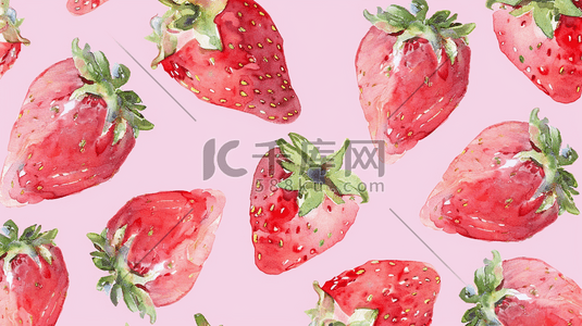 水果草莓插画图片_粉色场景唯美水果草莓的插画