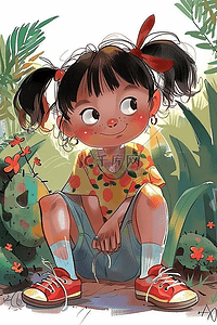 可爱手绘表情插画图片_夏季植物可爱女孩海报手绘原创插画