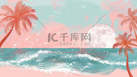 热带雨林简单插画图片_热带海滩粉彩插画