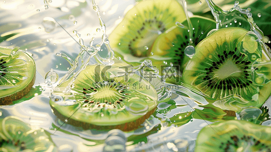 水果的插画图片_夏季绿色水里猕猴桃的插画