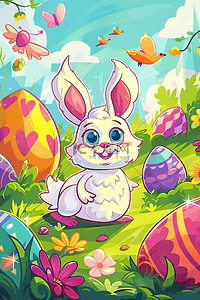 可爱兔子手绘插画海报