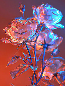 玻璃碎纹插画图片_玫瑰玻璃花丛半透明图片